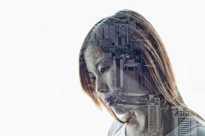 Jasper James - city portrait double exposure