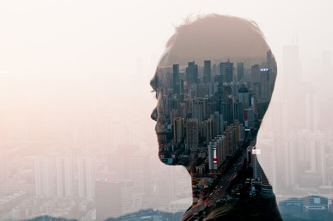 Jasper James - city portrait double exposure