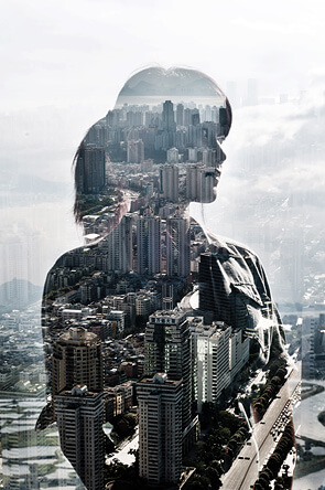 Jasper James - city portrait double exposure