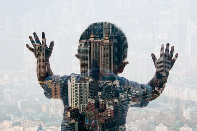 Jasper James - city portrait double exposure
