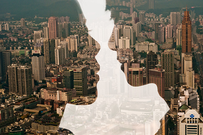 Jasper James - city portrait double exposure