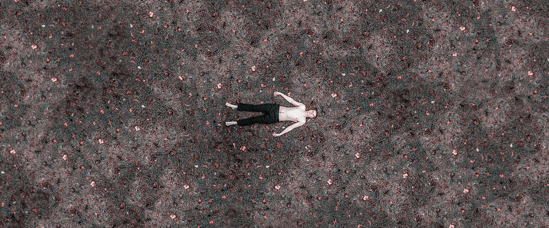 Nate Bittinger lying on grass