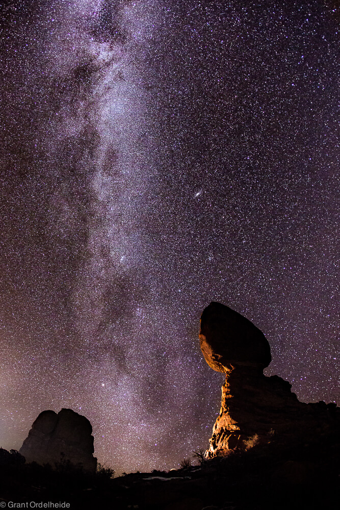 The milky way over Balanced Rock in Utah’s Arches National Park.