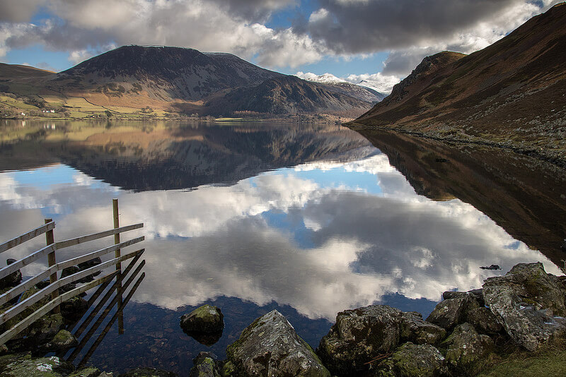clouds reflected in water