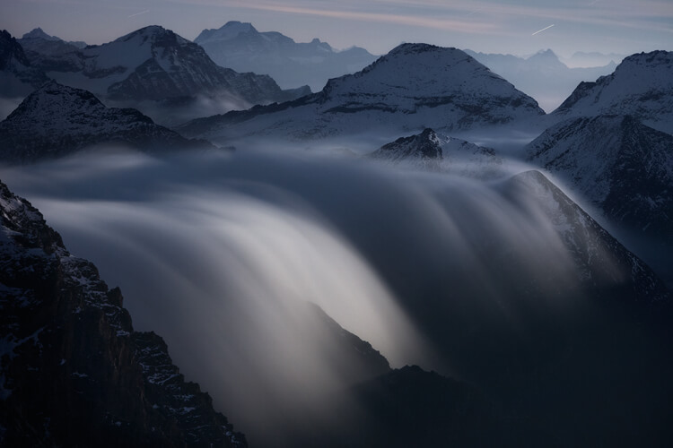Rivers of Clouds at Moonlight alps