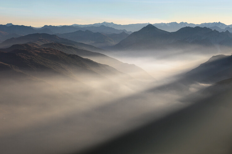 Slanting light rays in the Alps