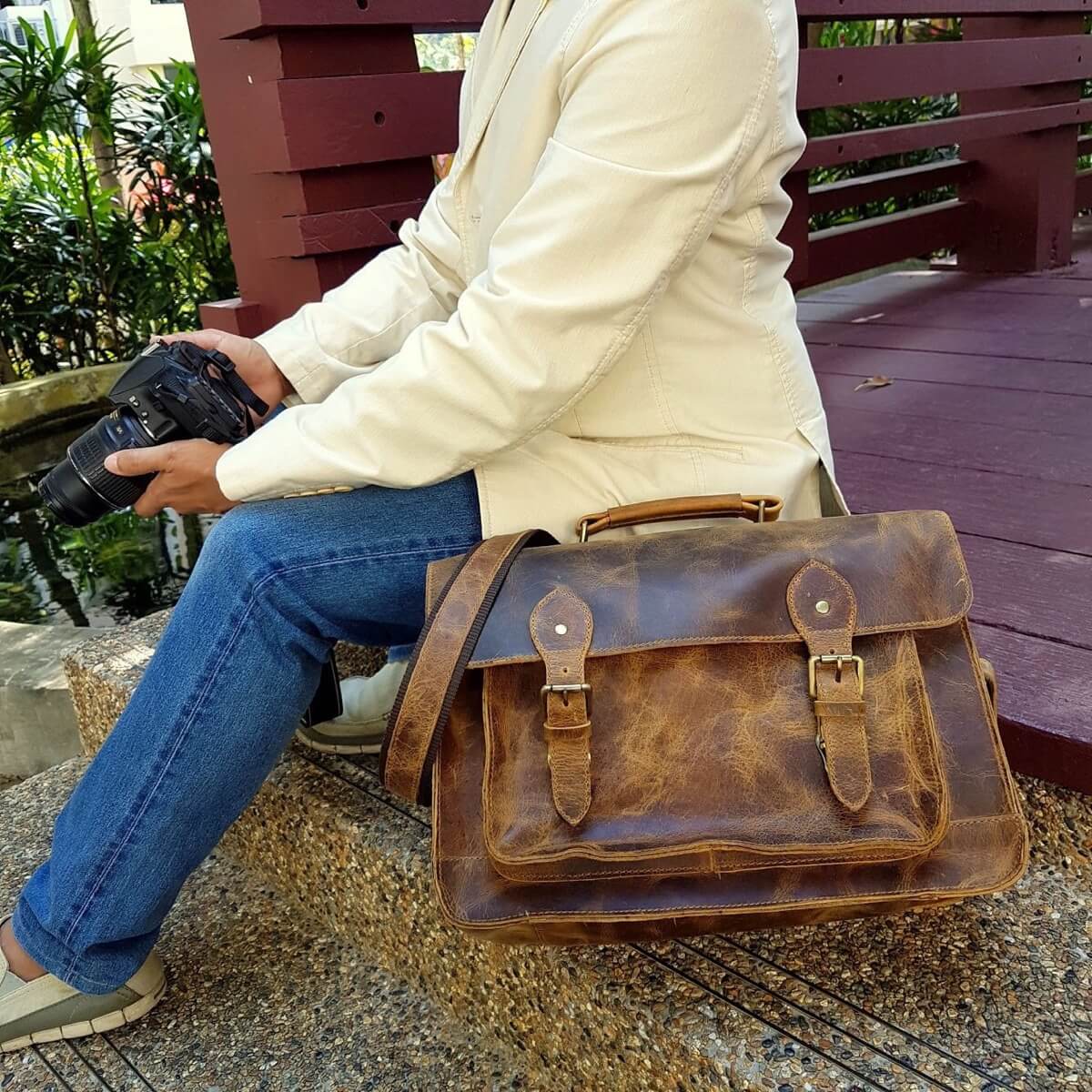 Purple Relic Leather DSLR Camera Bag