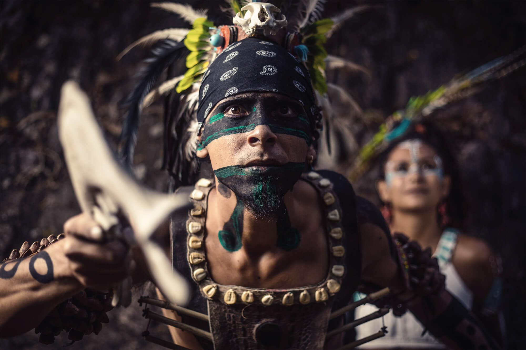 Closeup warrior with stripes on face