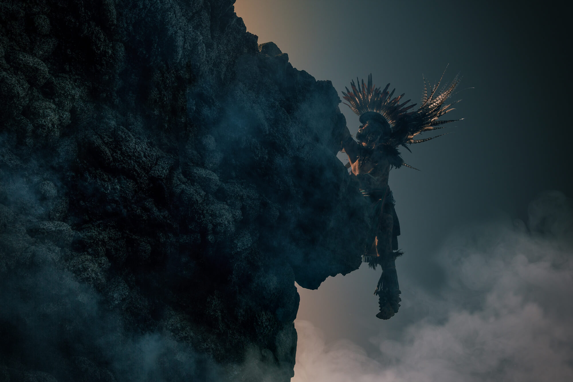 cinematic photography portrait of rock climbing