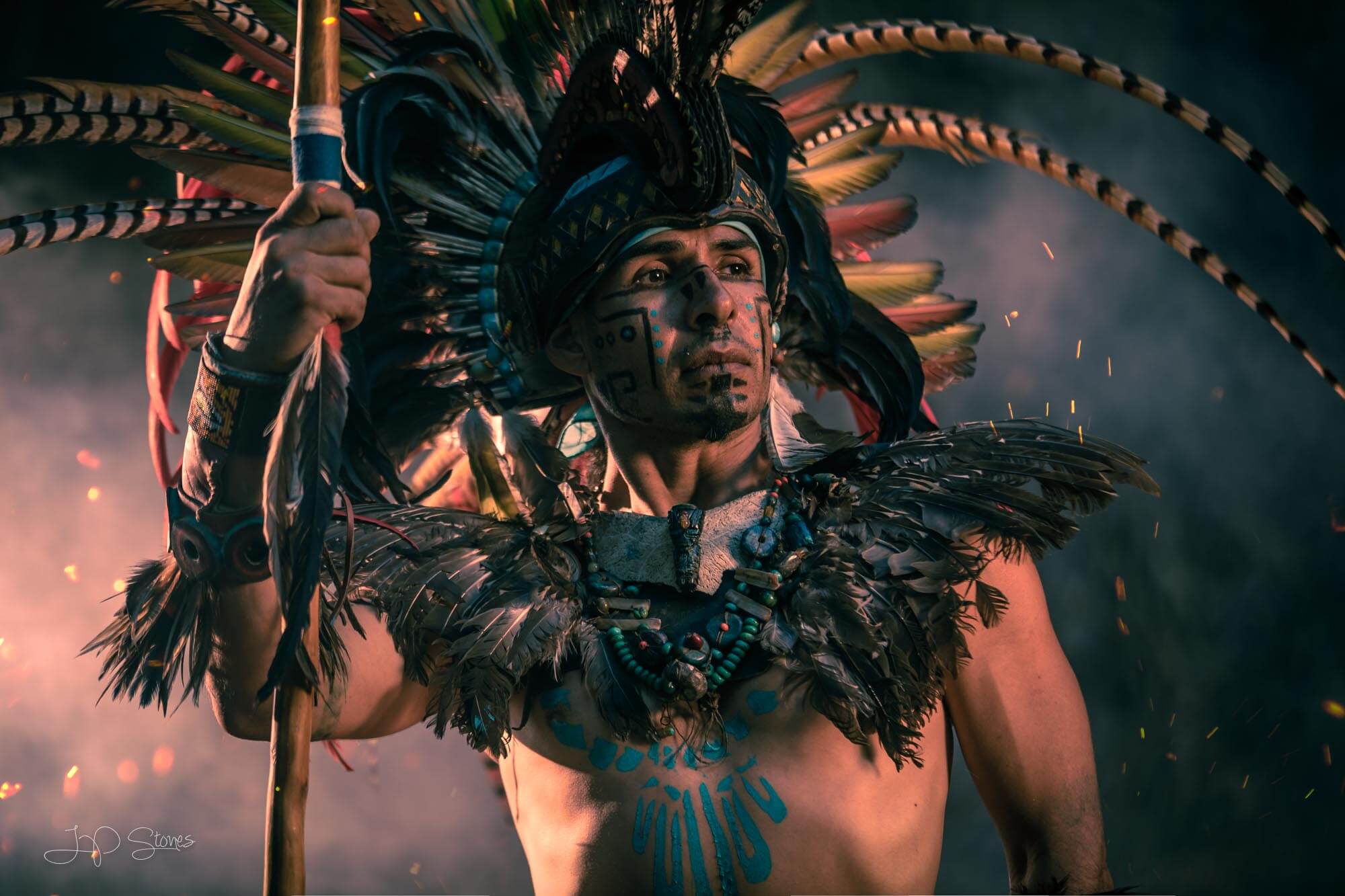 Large headdress on warrior