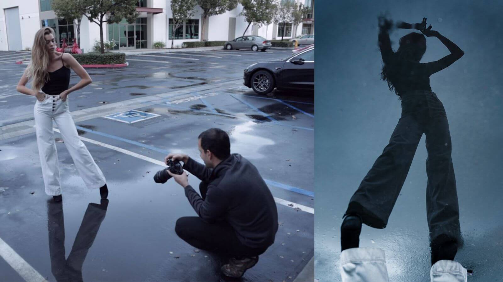 BTS with model over puddle