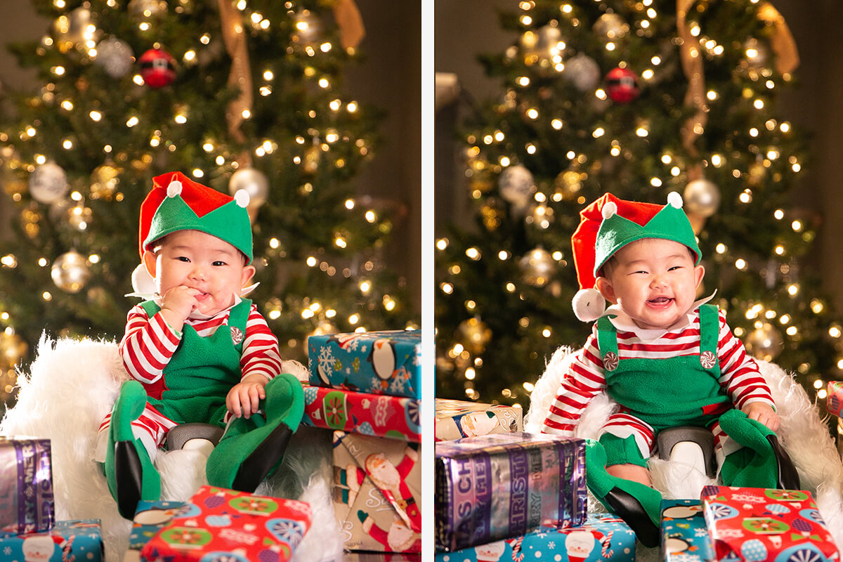christmas lights images portrait example in front of tree