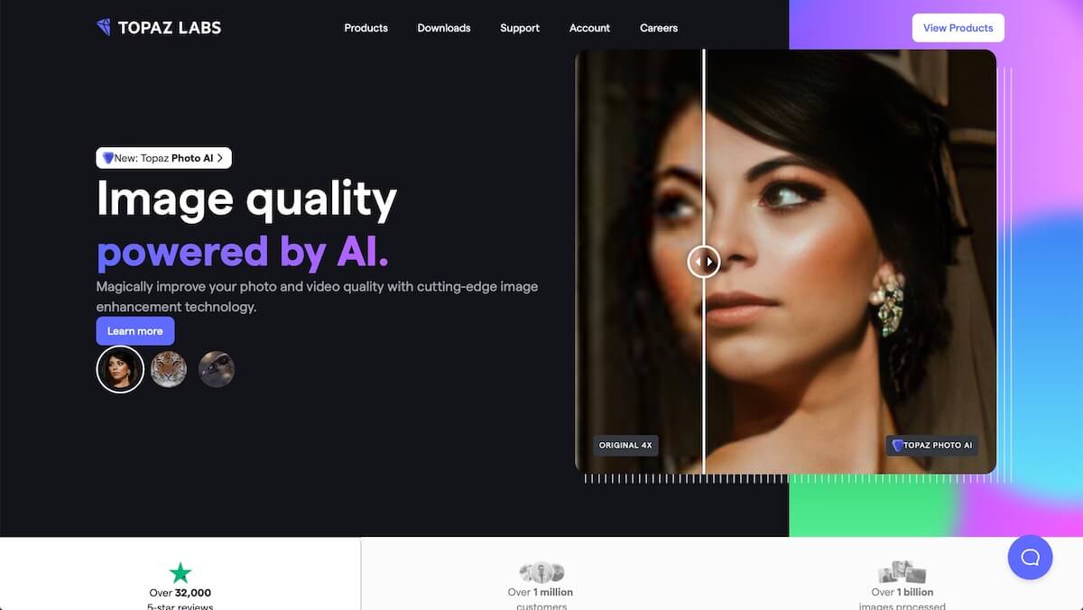 ai photo editing homepage of topaz labs